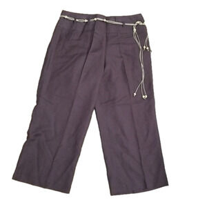Leslie Fay Linen Crop Pants Wide Leg Belt